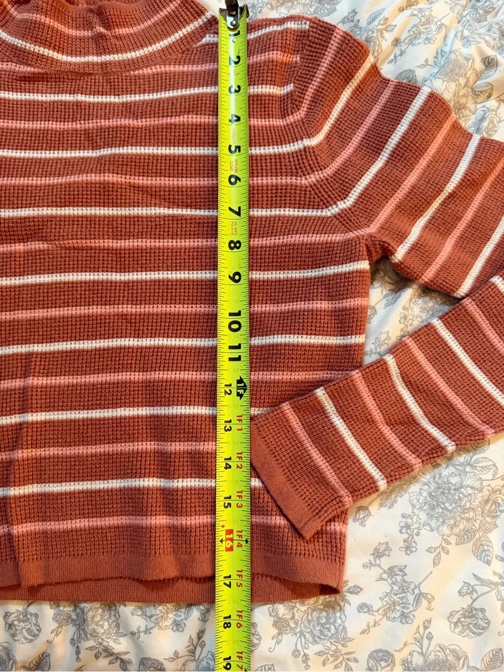 RVCA Rust and Cream Striped Mock Neck Sweater